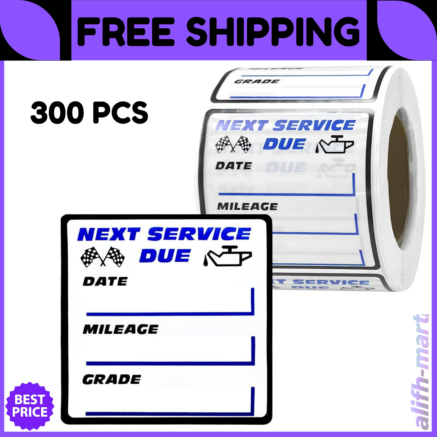 300 Pcs 2×2 Inch Oil Change Stickers Auto Windshield Service Reminder