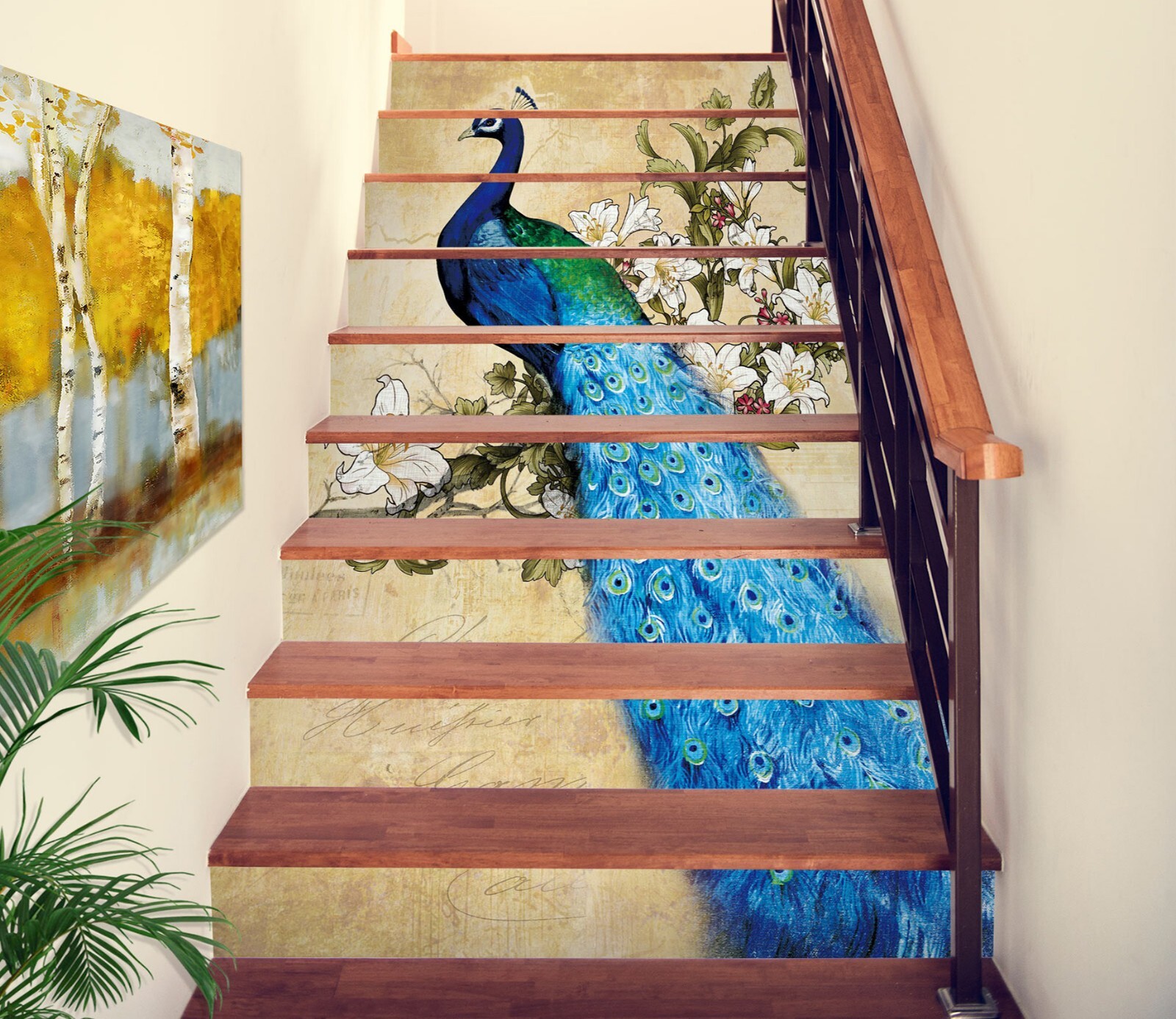 3D Lily Peacock 039 Stair Risers Decoration Photo Mural Vinyl Decal Wallpaper