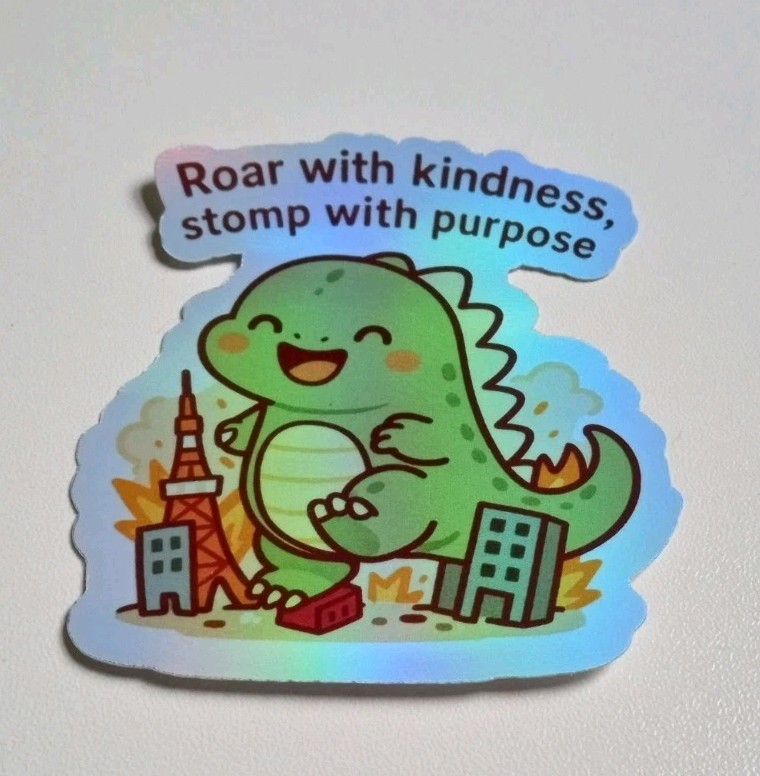 Godzilla Motivational 3 Inch Waterproof Holographic Vinyl Sticker