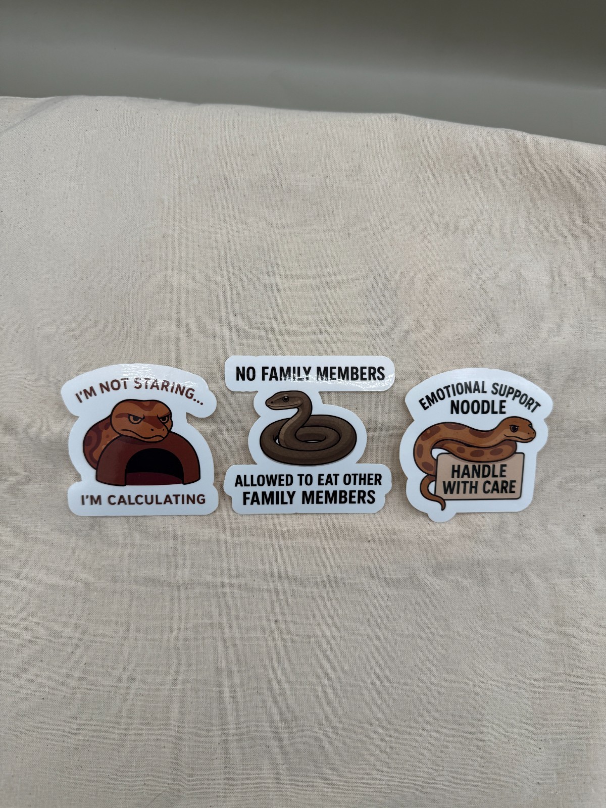 Funny Snake Sticker Pack – Emotional Support Noodle, Ball Python Humor, Reptile