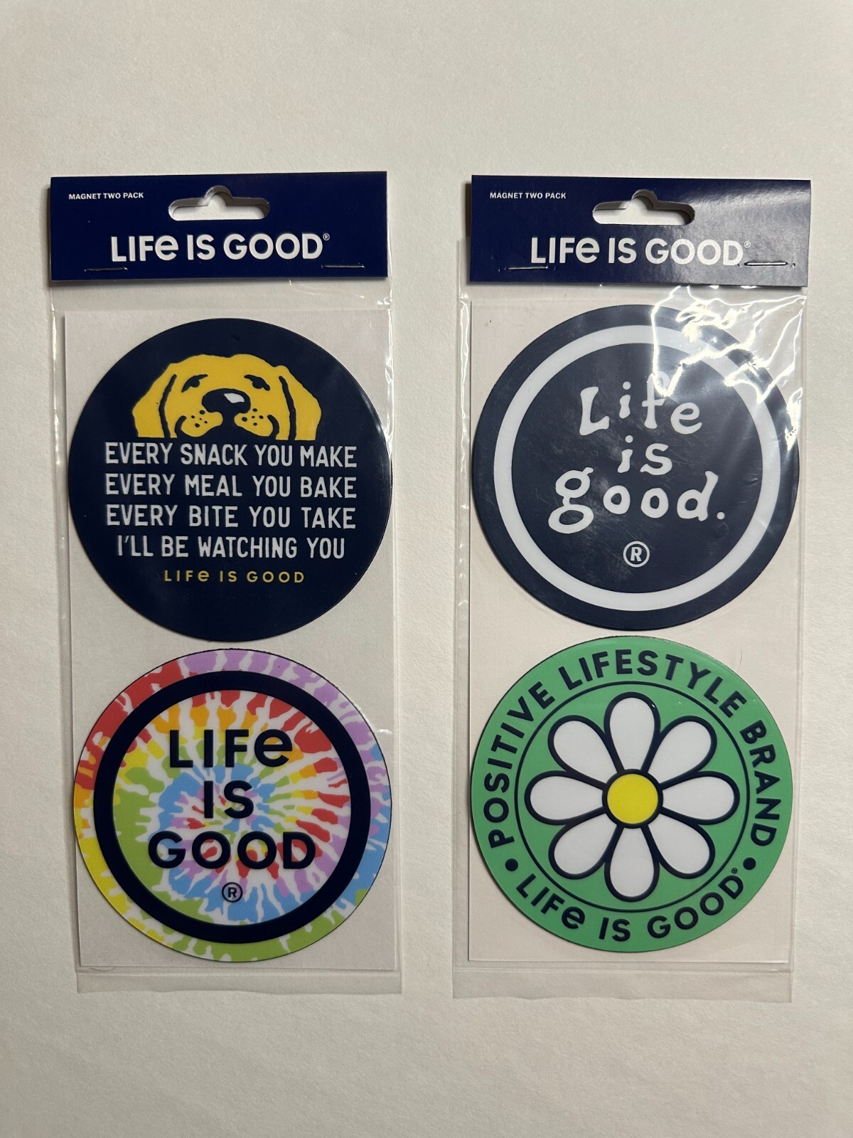 LIFE IS GOOD / 2 MAGNET TWO-PACKS [NEW, 2024] – 4 4″ vinyl magnets – car, fridge