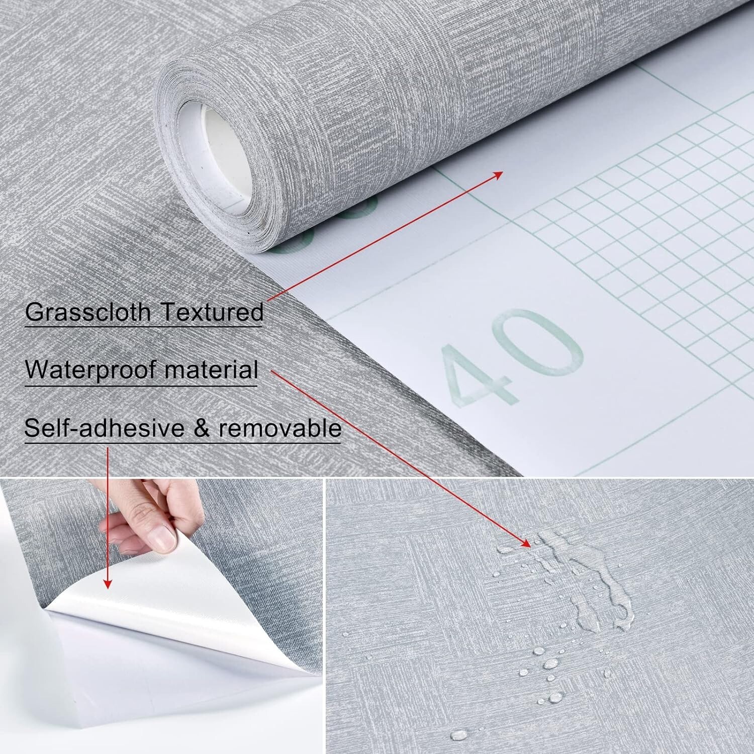 Fuku Mon, Wall Paper, Removable Wall Sticker, Grassweave Gray 24″x197″ New