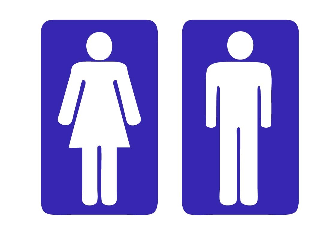 Restroom / Bathroom Men’s Women’s Sign Vinyl Sticker Decal (2 stickers) 6″h ea.
