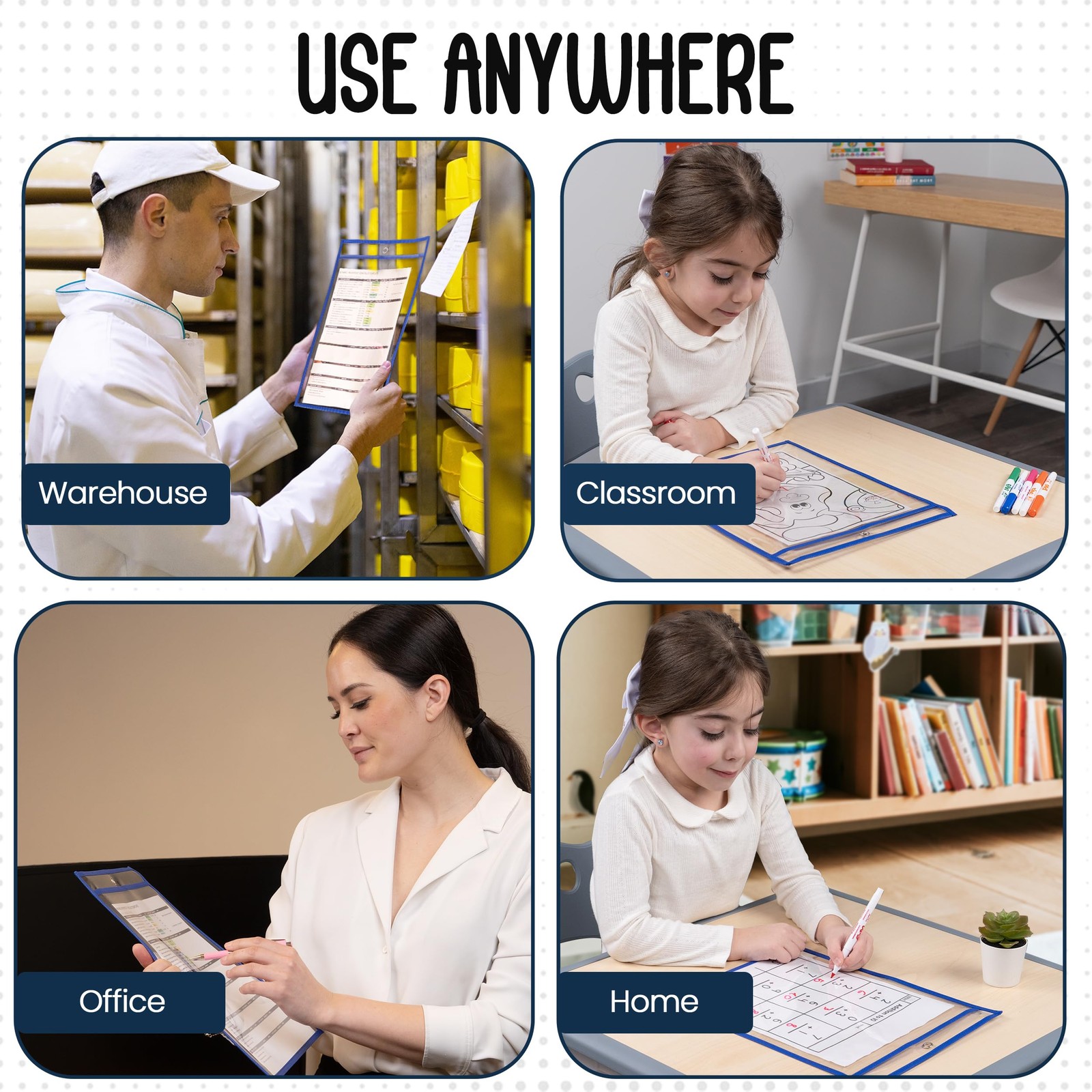 Essex Wares – 6 Pack, Blue, Dry Erase Pocket Document Protectors, 10″ Blue