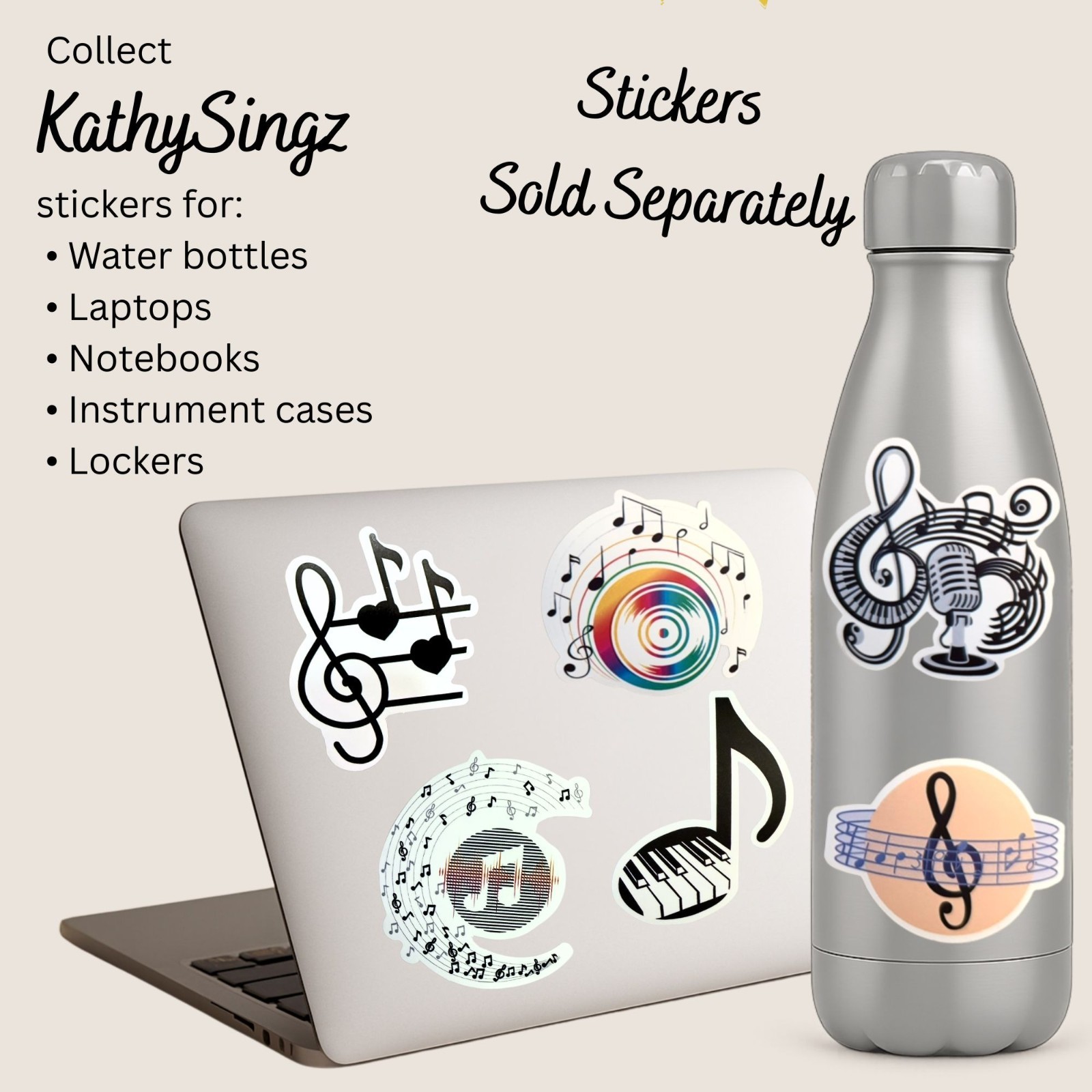 Rainbow Record Music Notes Treble Clef Waterproof Vinyl Sticker No99