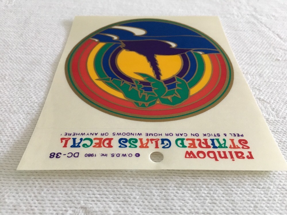 Stained Glass Decal Palm Tree Ocean Rainbow Window Sticker Car Home Vintage 1980