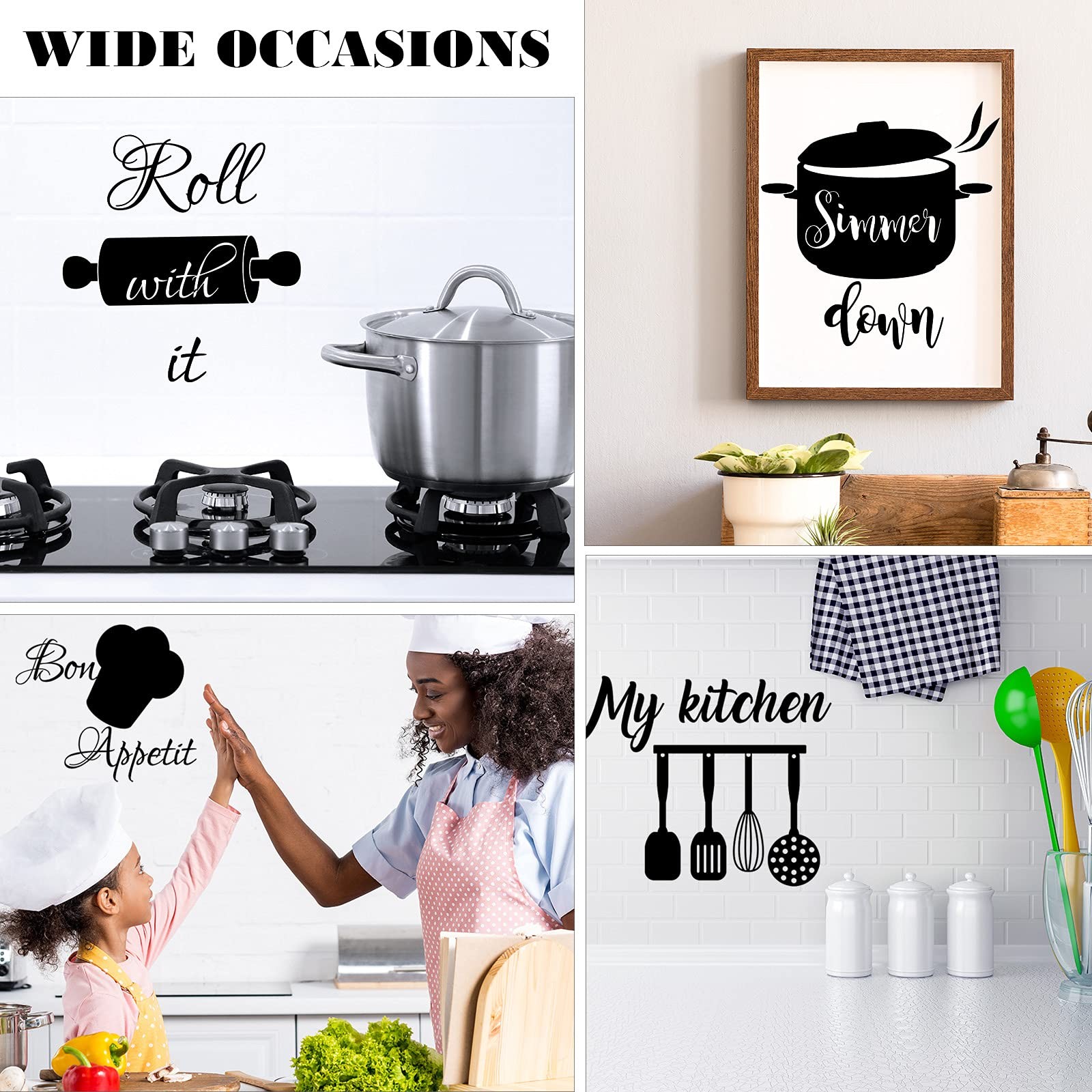 4 Pcs Kitchen Wall Stickers Kitchen Quotes Wall Decals with Funny Lettering V…