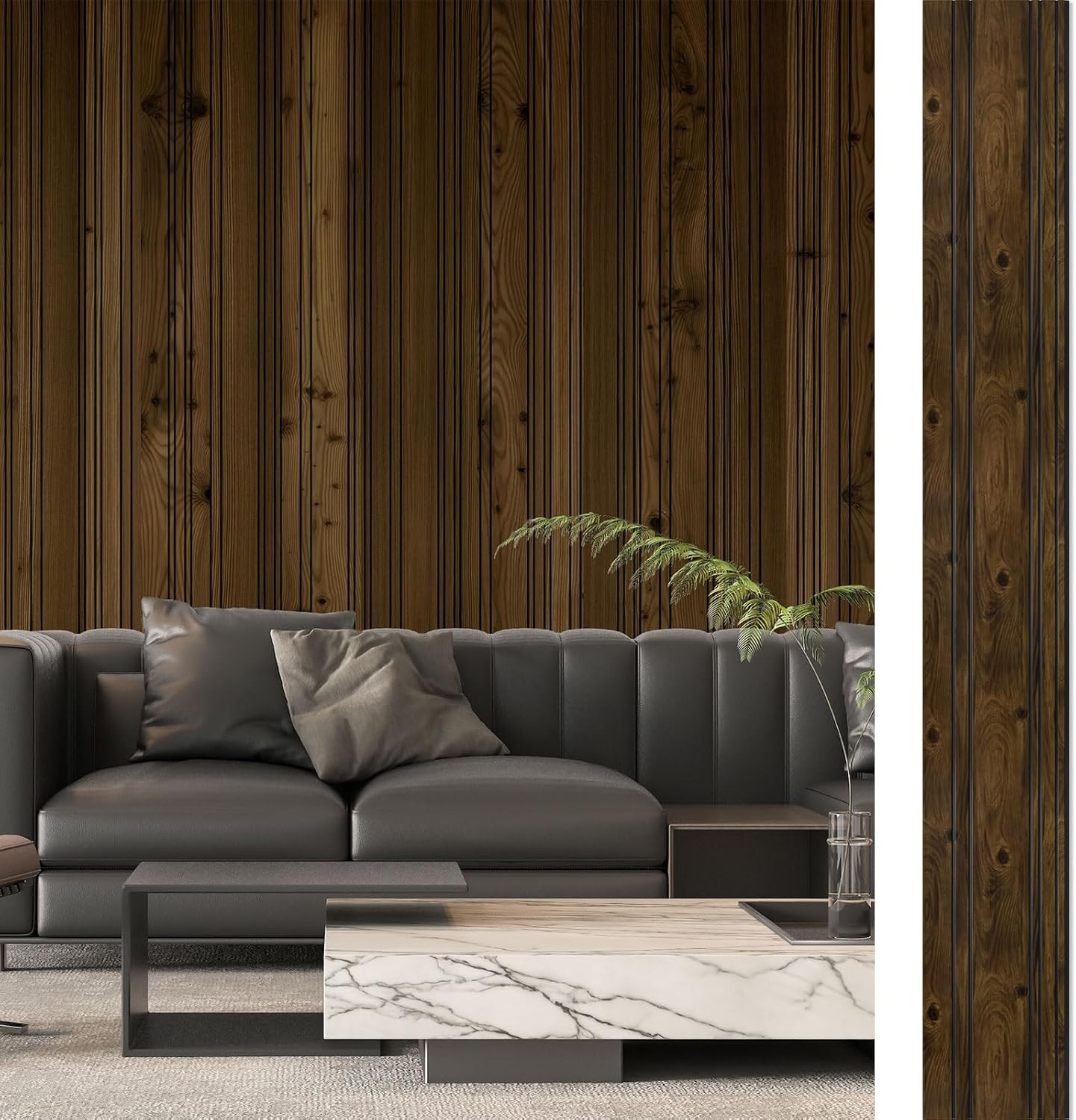 4-Pack Glue-On Wall Panels, Wood Grain Texture Interior Wall Decor, 104″X12″ Rec