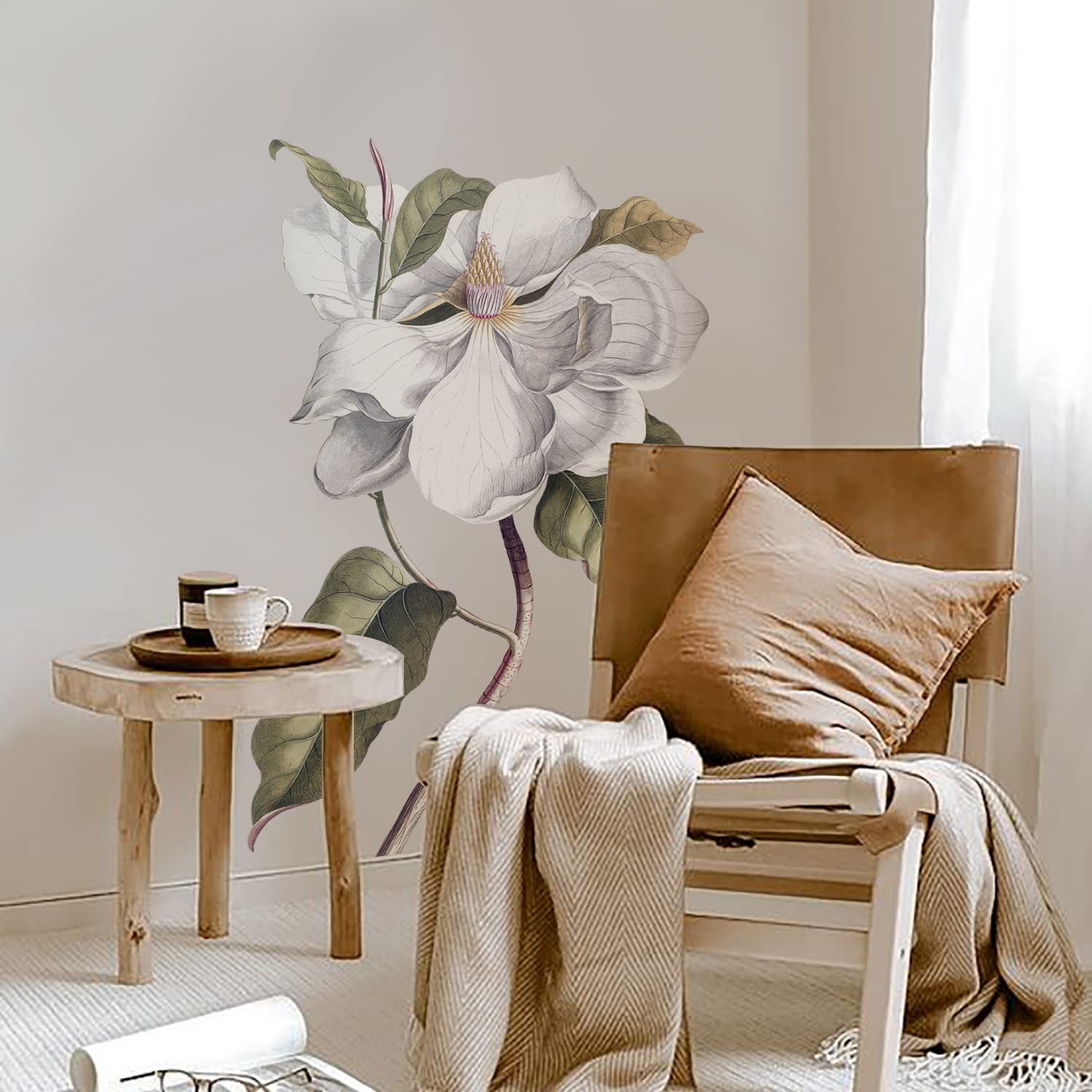 Fabric Peel and Stick Floral Sticker Decal, -Adhesive Peony Flowers Wallpaper…