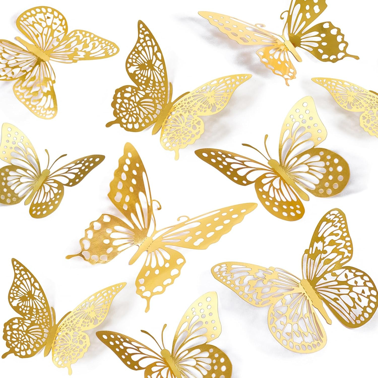 SAOROPEB 3D Butterfly Wall Decor – 48 Pcs, 4 Styles, 3 Sizes, Gold Butterfly Dec
