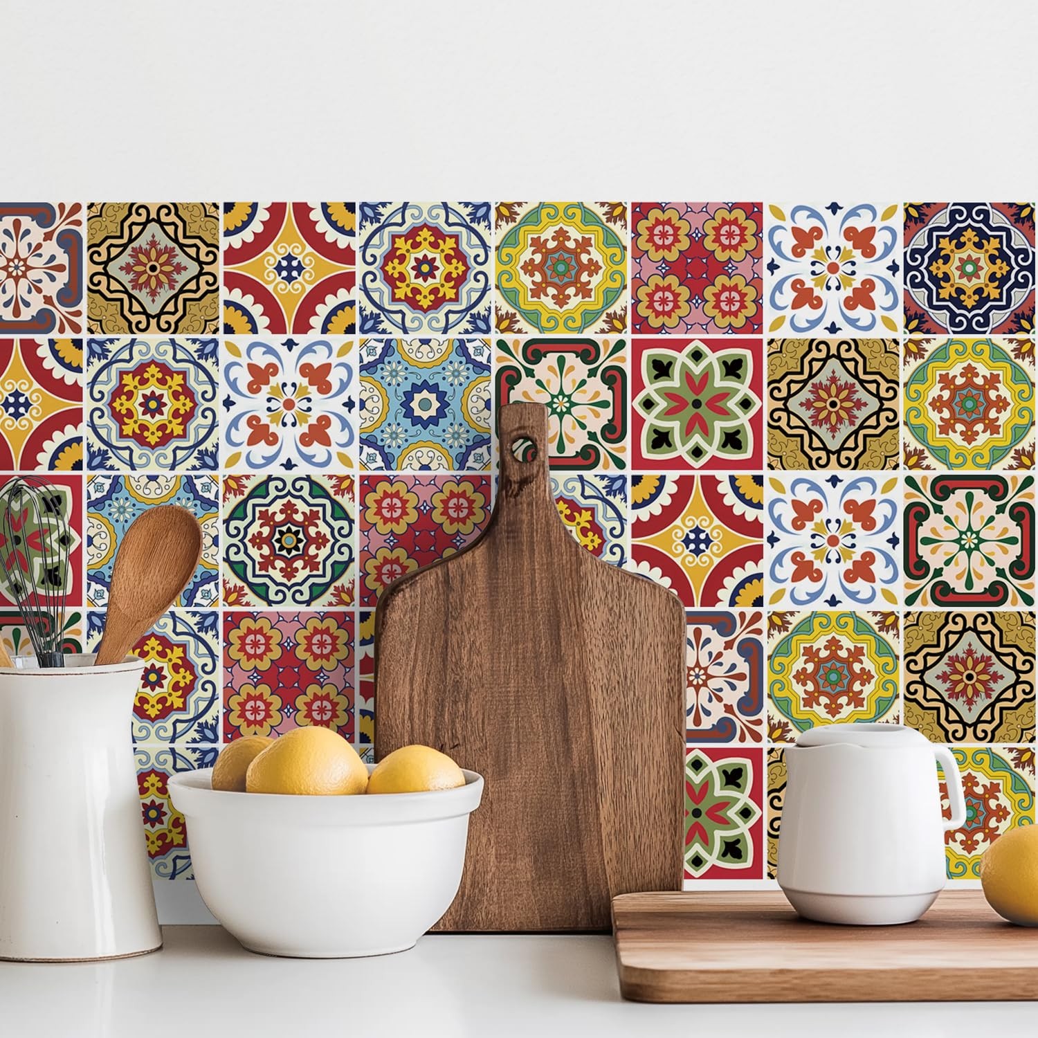 Mediterranean Peel Stick Kitchen Backsplash Stickers Boho Decor 30pk 4x4in