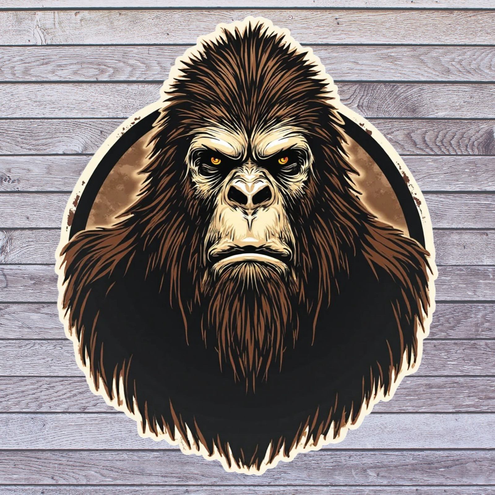 Bigfoot sticker vinyl decal face portrait angry grumpy retro classic style