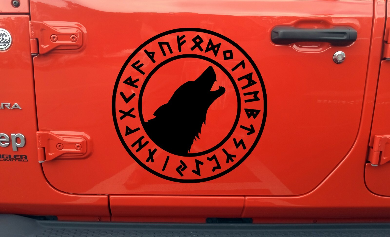 Wolf in Runic Circle Vinyl Decal | Odin Viking Celtic Geri Freki Runes | Sticker