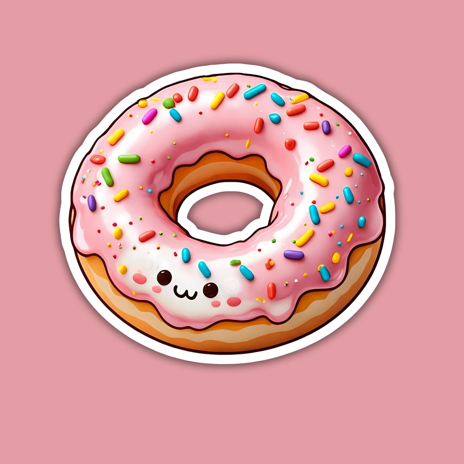 Strawberry Frosted Donut Funny Cute Food Pastry 3″ Vinyl Sticker
