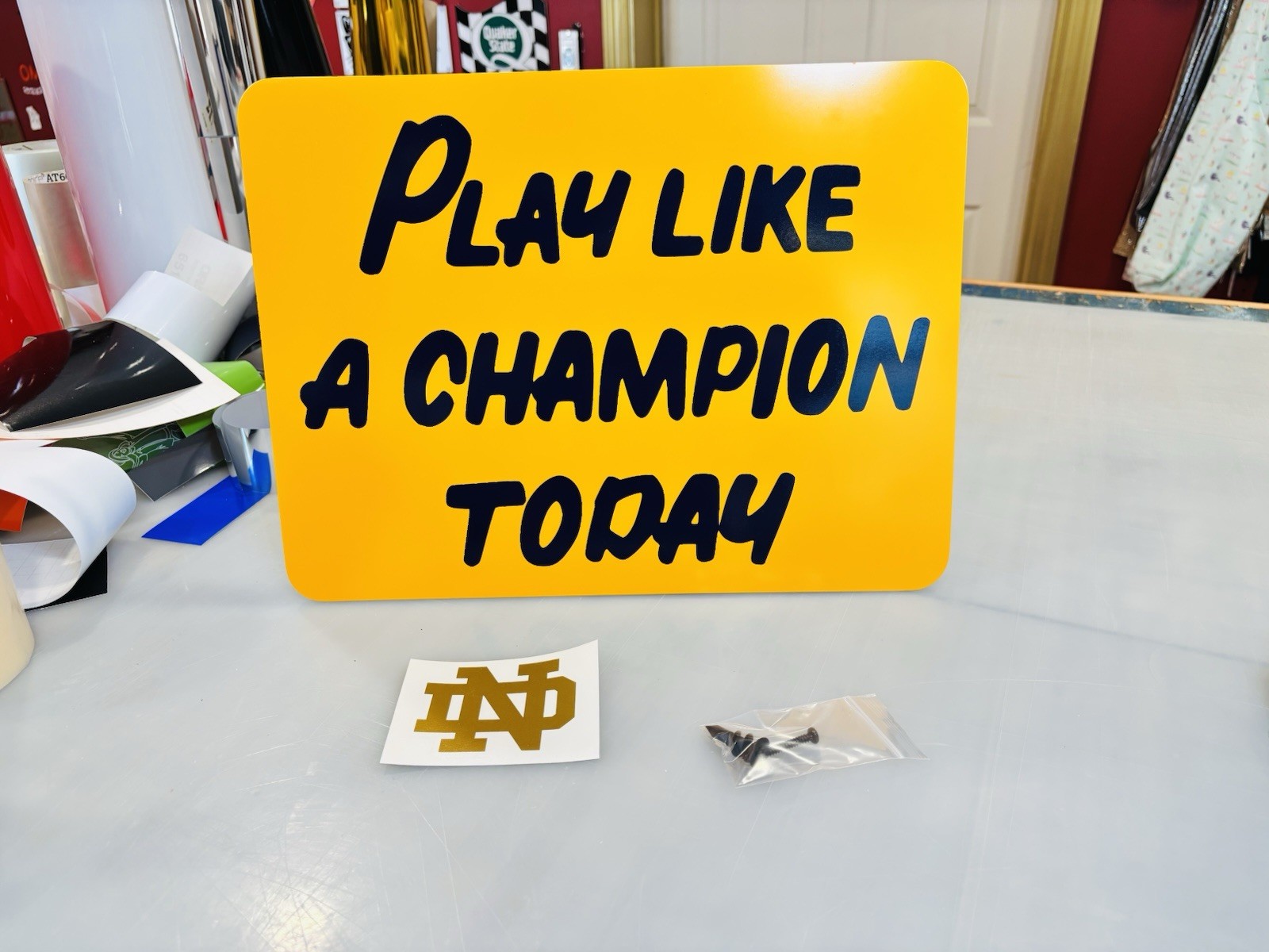 Notre Dame Script “Irish” Die Cut Vinyl Decal Play Like A Champion Golden Domer