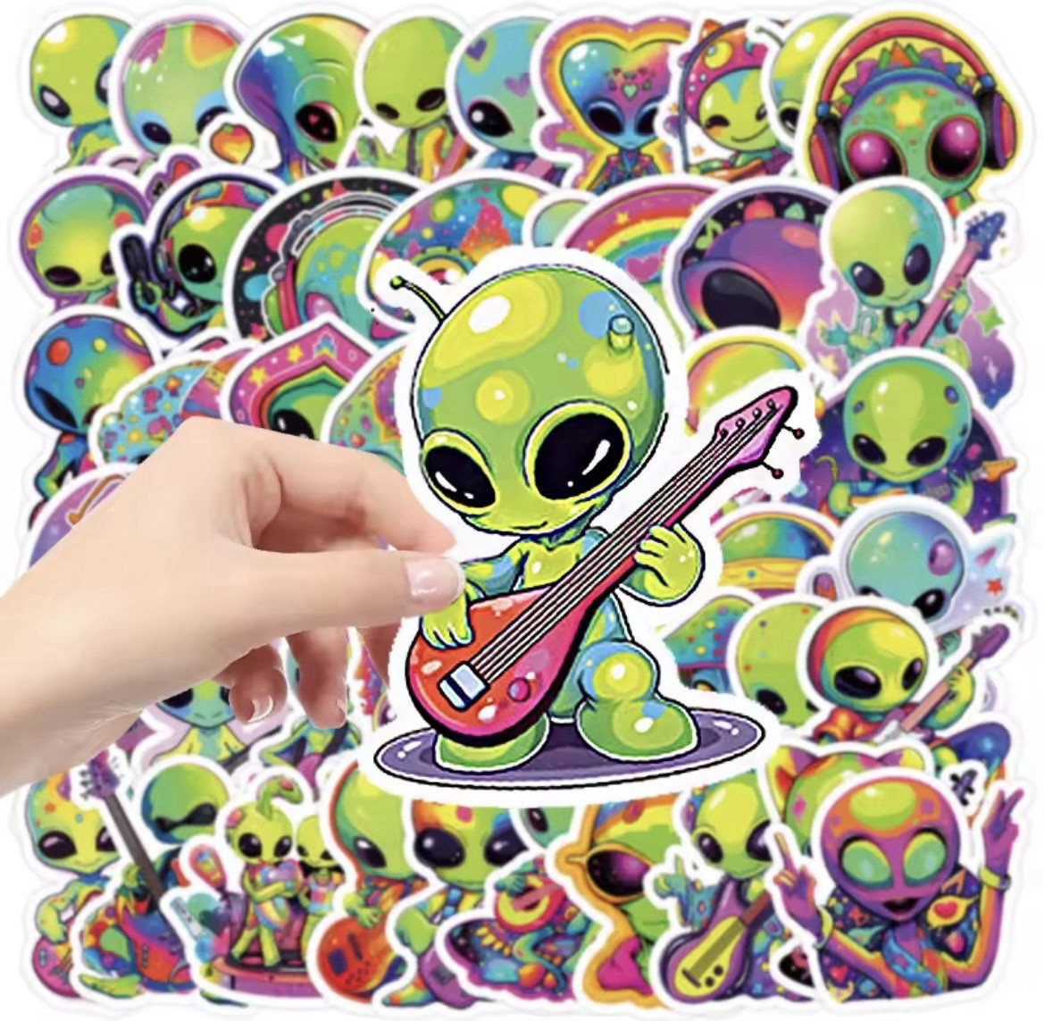 Rainbow Alien Cartoon Style Stickers 50pk Mix Rainbow Fun Stickers FREE SHIPPING
