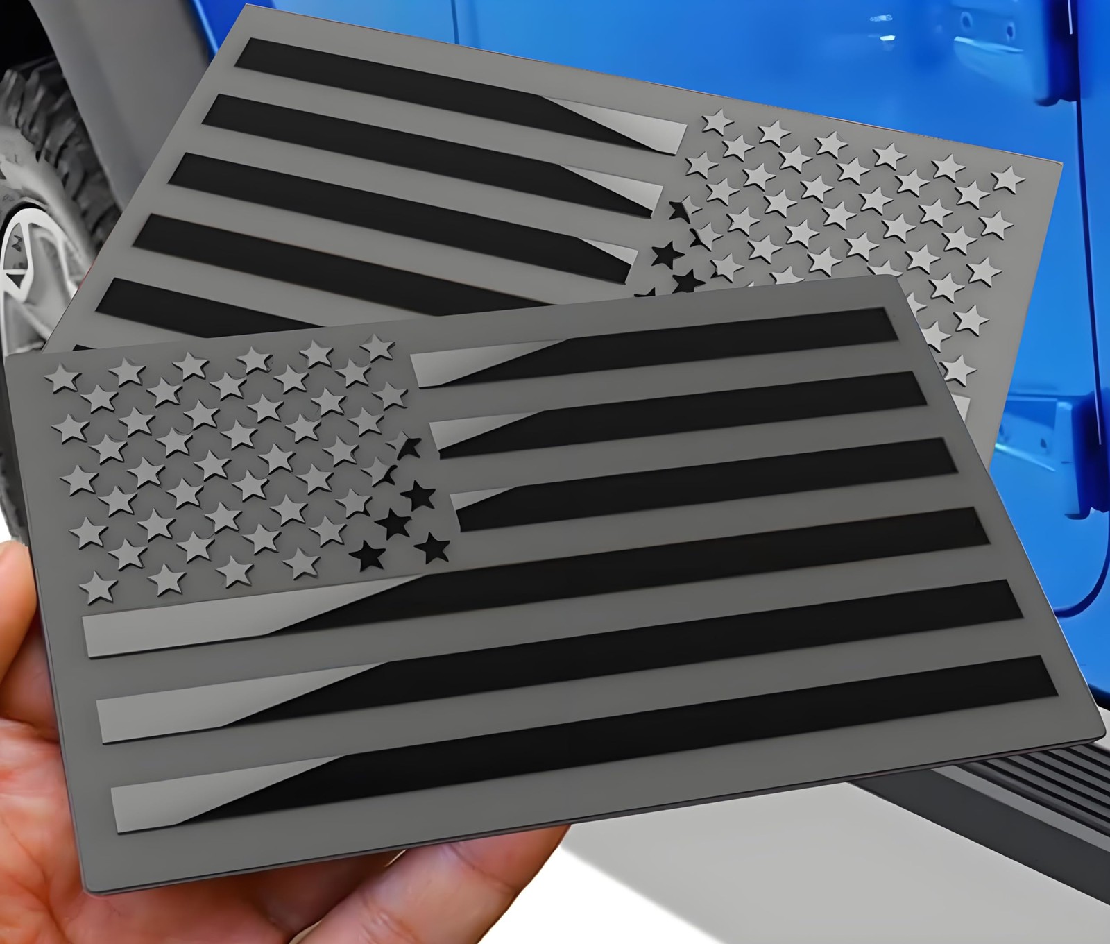 Black American Flag Emblem 3D Aluminum 5×3 Pair Car Truck SUV