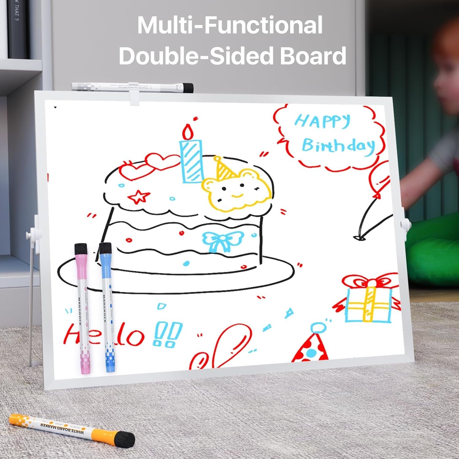 Dry Erase White Board with Stand,Double-Sided Whiteboard 16″X12″, 10 Markers,6 M
