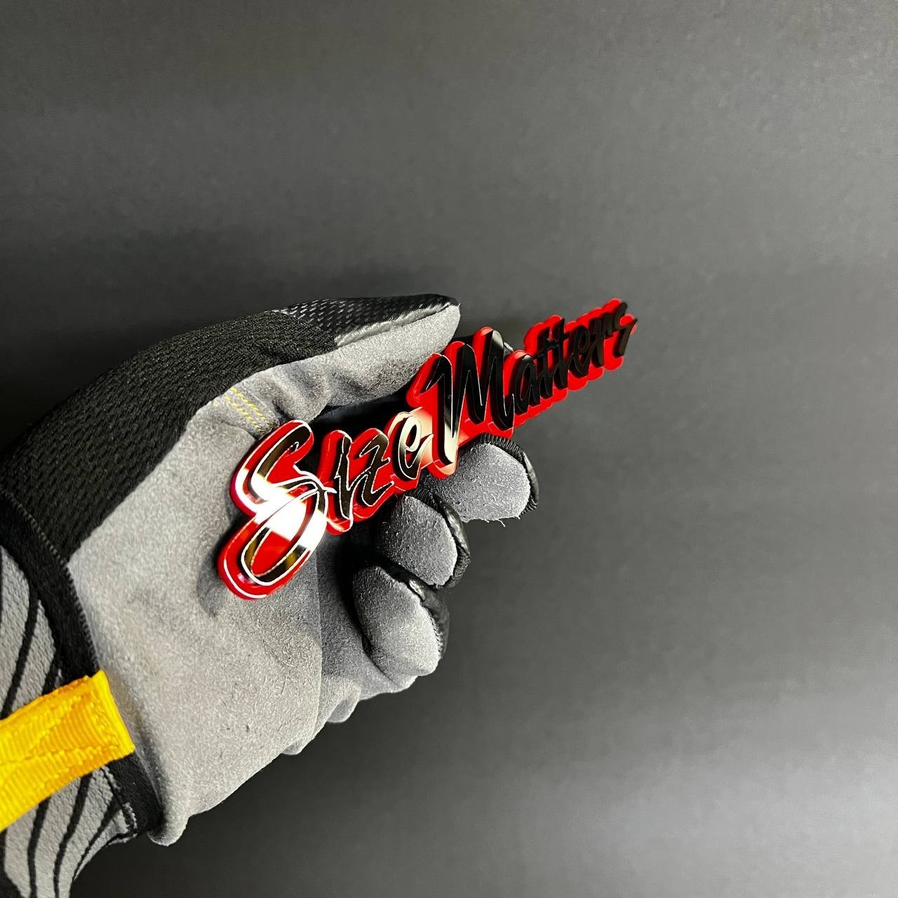 1x “SIZE MATTERS” Custom Text 3D Acrylic Car Emblem Badge Multicolor Laser Cut