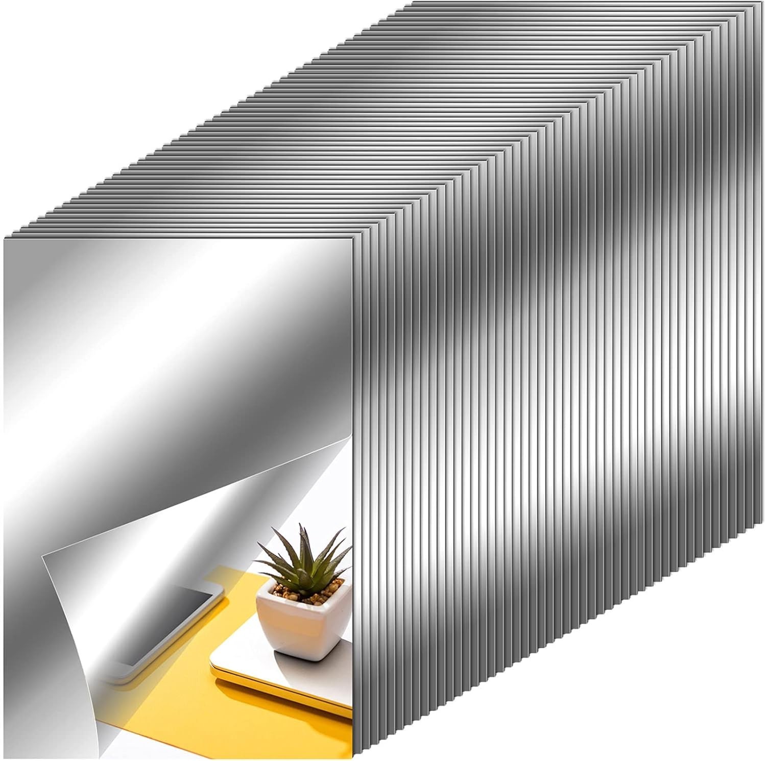 50 Flexible Mirror Sheets Adhesive Stickers for Home Decor#