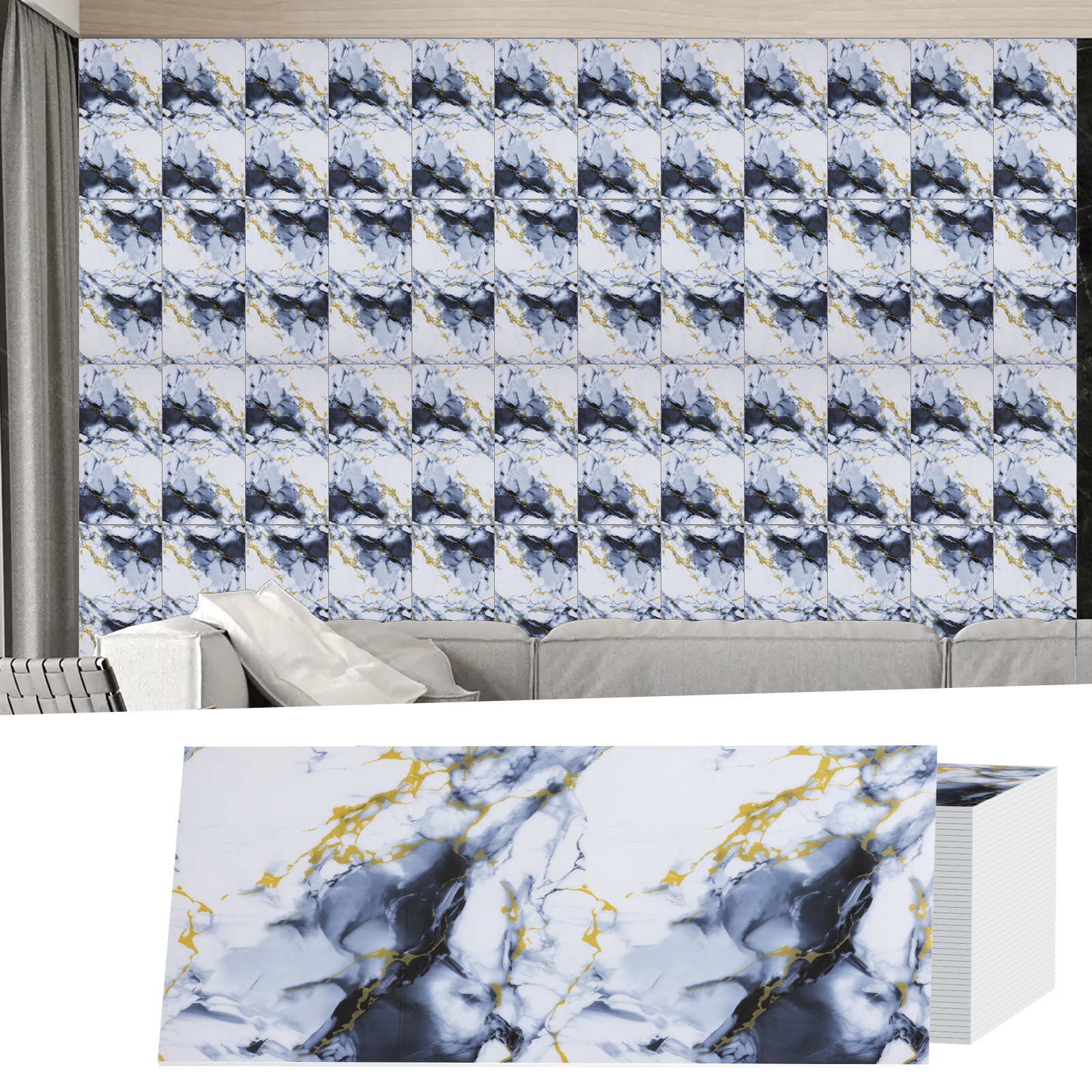 11.8×23.6in Waterproof Marble Peel&Stick Backsplash Tile Wall Panels for Kitchen