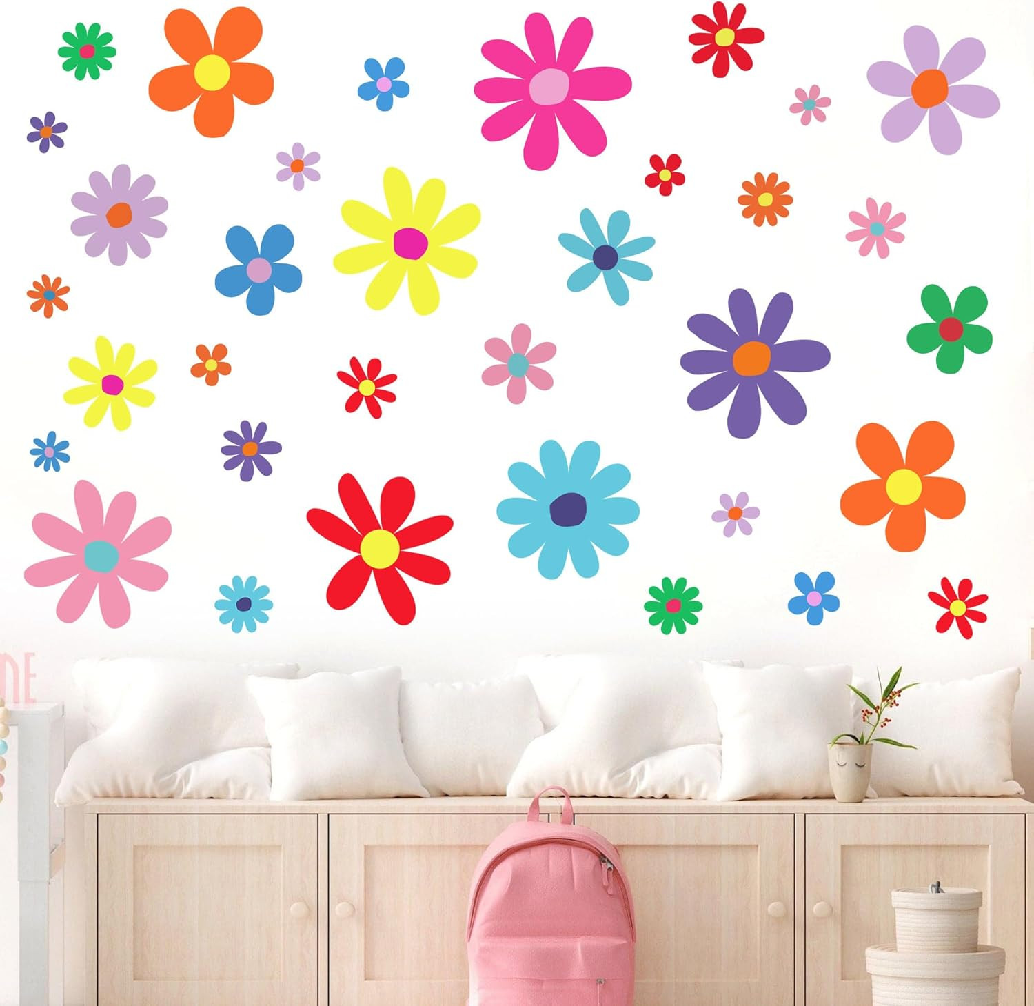 12 Sheets Daisy Wall Decals Boho Flower Wall Stickers Cute Kids Girls Room Decor