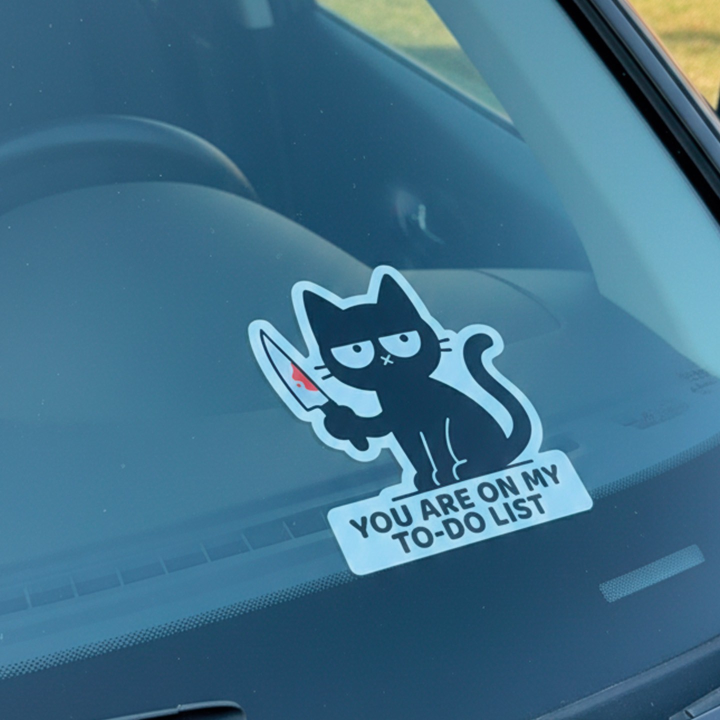 Funny Black Cat Knife Sticker To-Do List Glossy Vinyl Decal Car Window 3×3.5 in