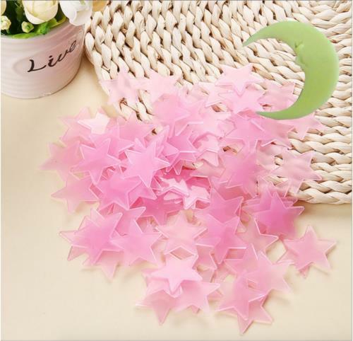 Pink 200 Home Wall Ceiling Glow In The Dark Star and Moon Plastic Kid Stickers