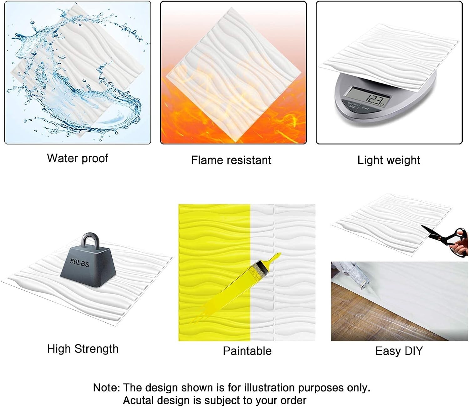 12 Pack 3D Diamond Design Wall Panels 19.7″x19.7″ PVC Panel for Interior Wall…