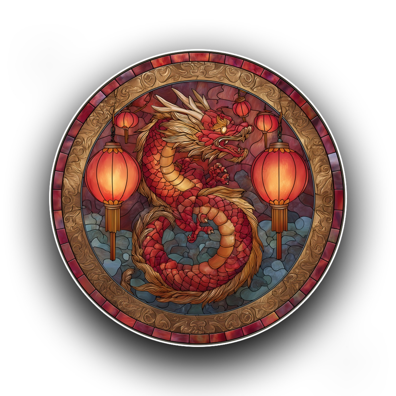Chinese dragon New Years China Stained Glass Style Opaque Vinyl Sticker Decal