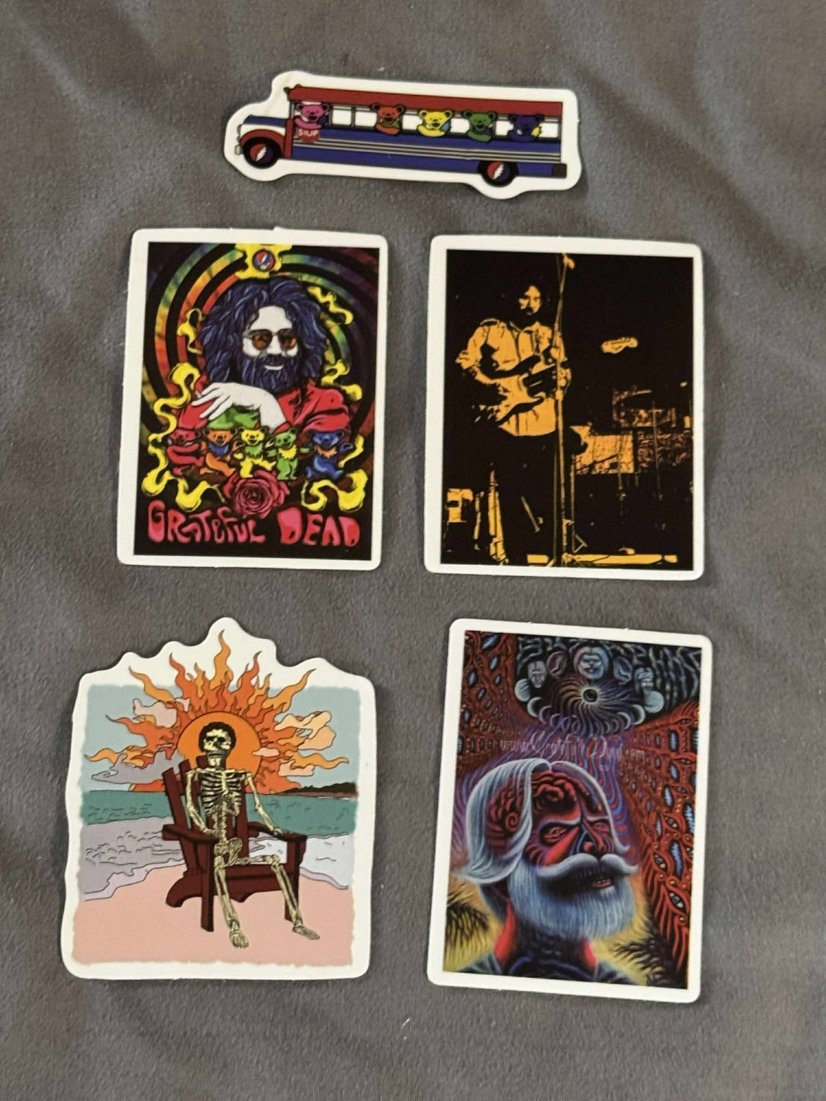 Lot (5) GRATEFUL DEAD 3/4″ to 2 1/4″ JERRY GARCIA Band Stickers FAST! FREE!