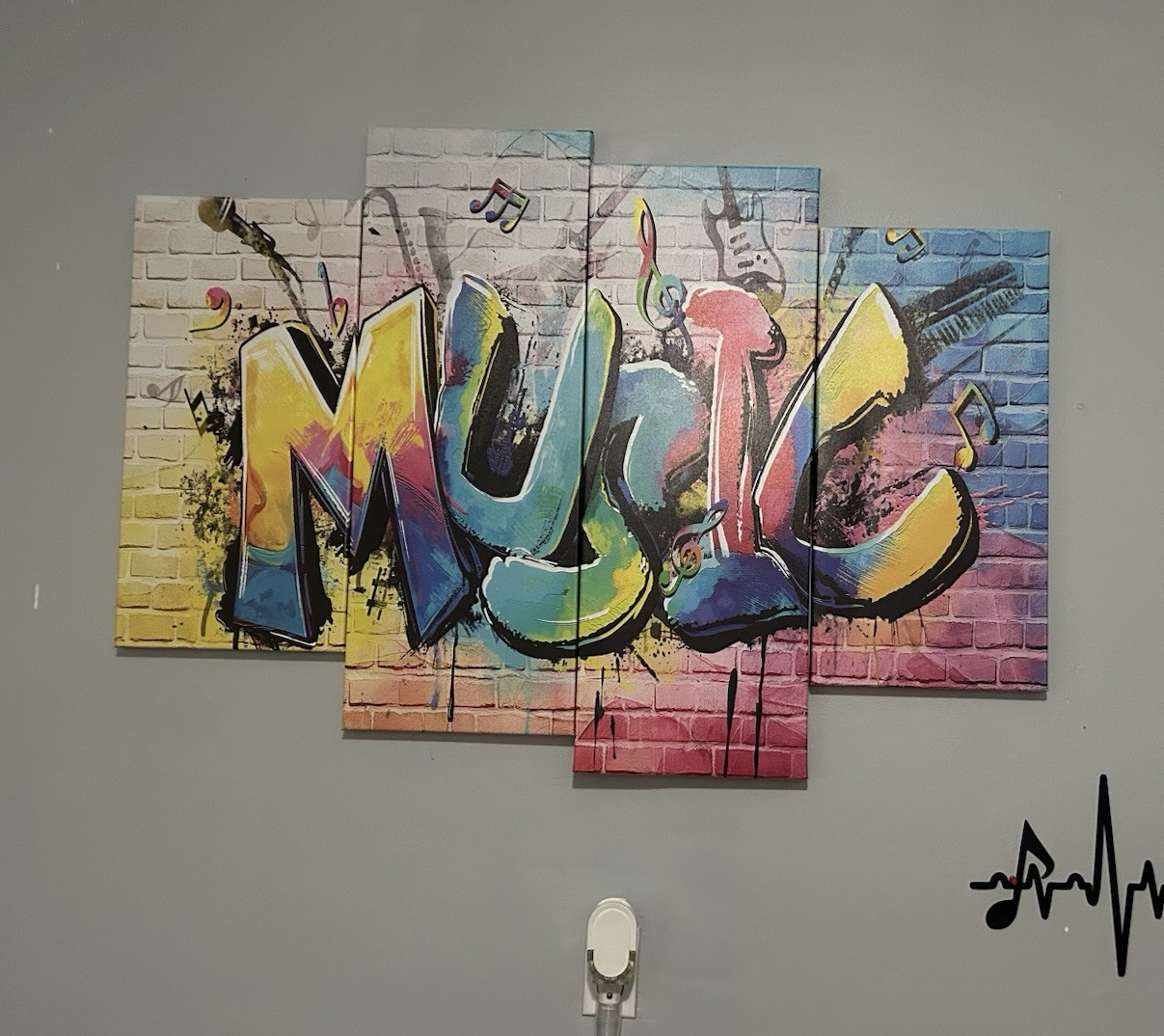 Black Vinyl Wall Decal Music Heartbeat with Musical Notes & Treble Clef