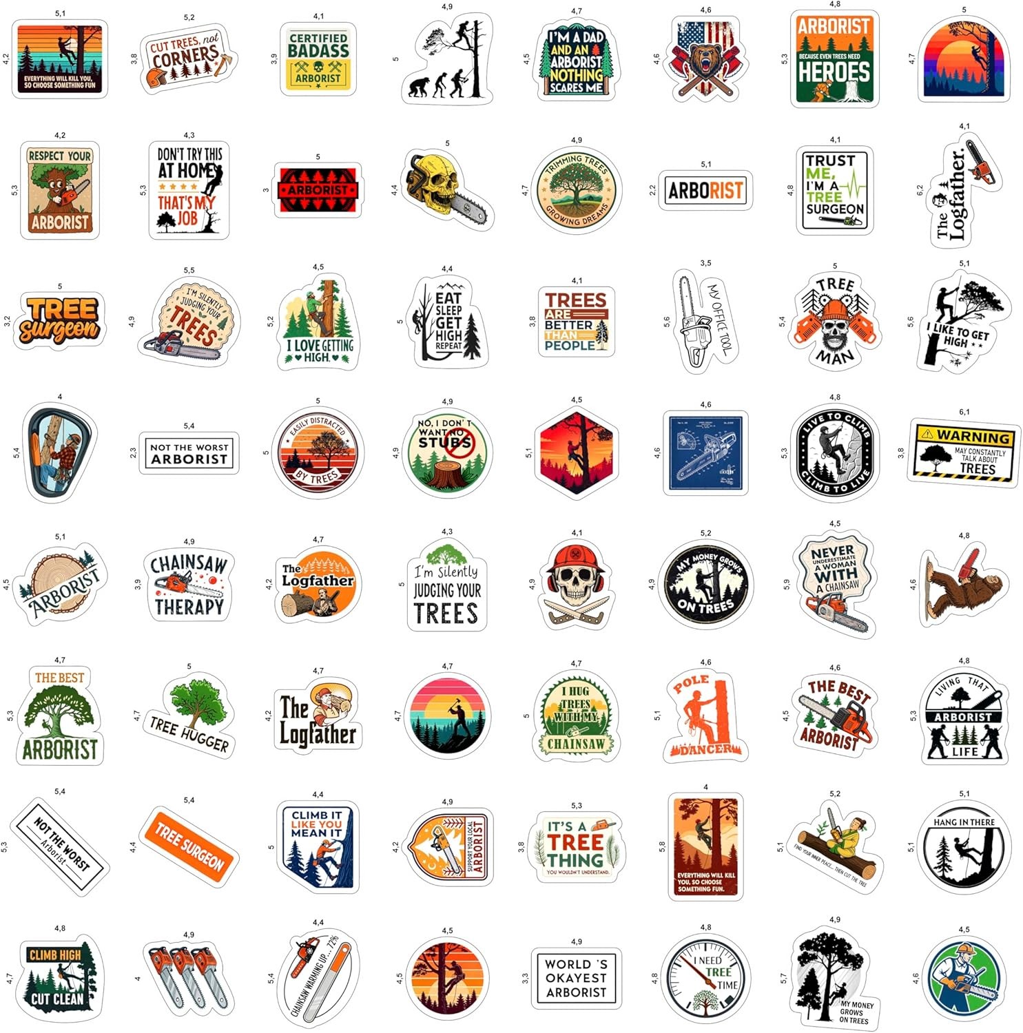 Fun Arborist Stickers Pack for Hard Hats, Laptops, Water Bottles, and More