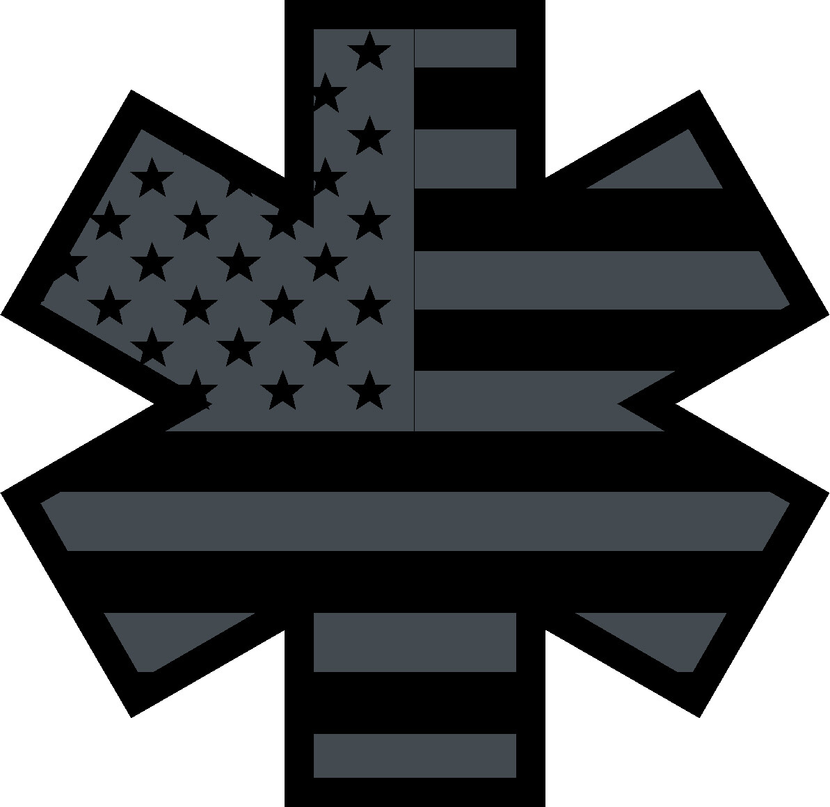 Black Flag Subdued Reflective Star Of Life Fire Decal EMT style 3 multiple sizes