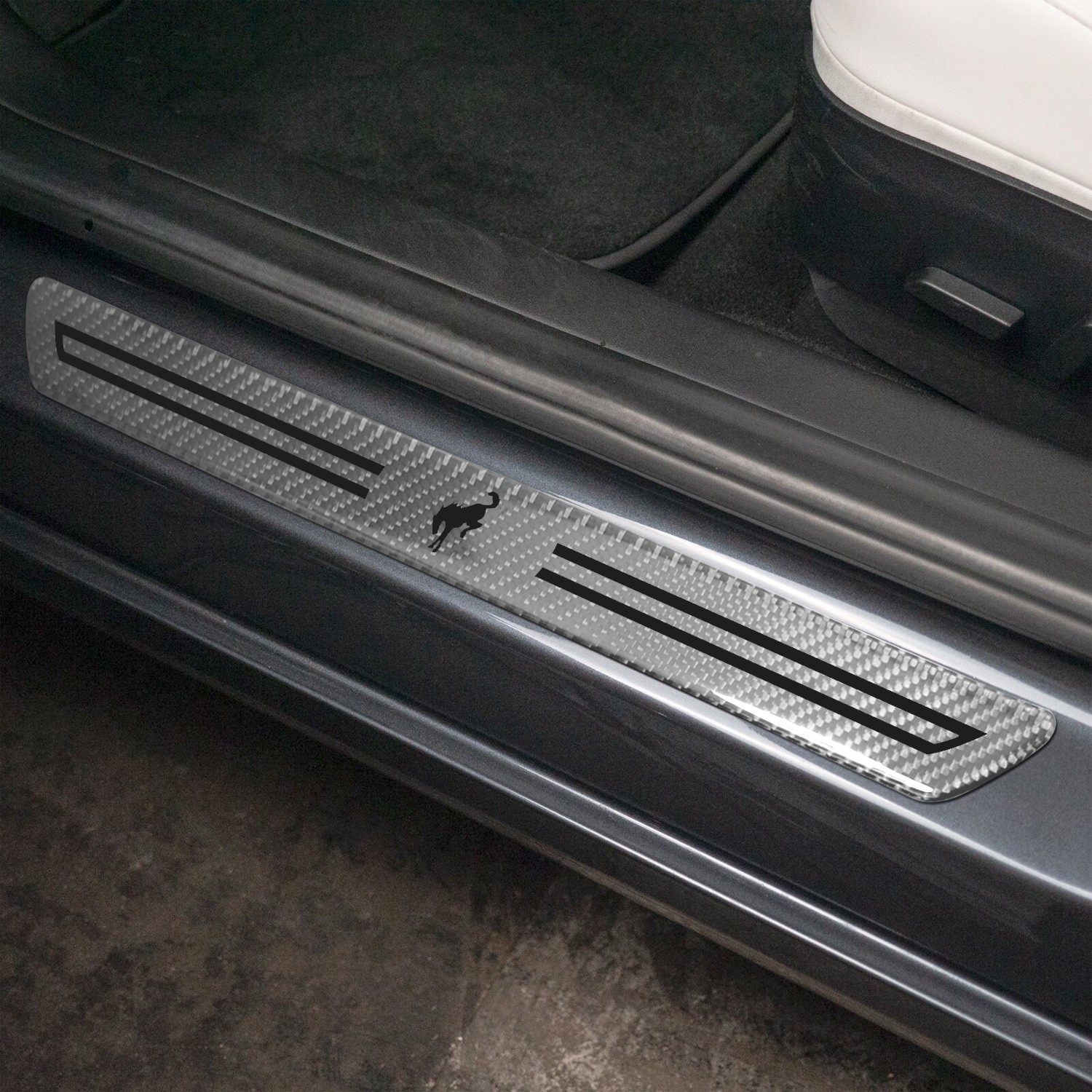 Ford Bronco Logo Silver Carbon Fiber Universal Door Sill Protector Kick Plates