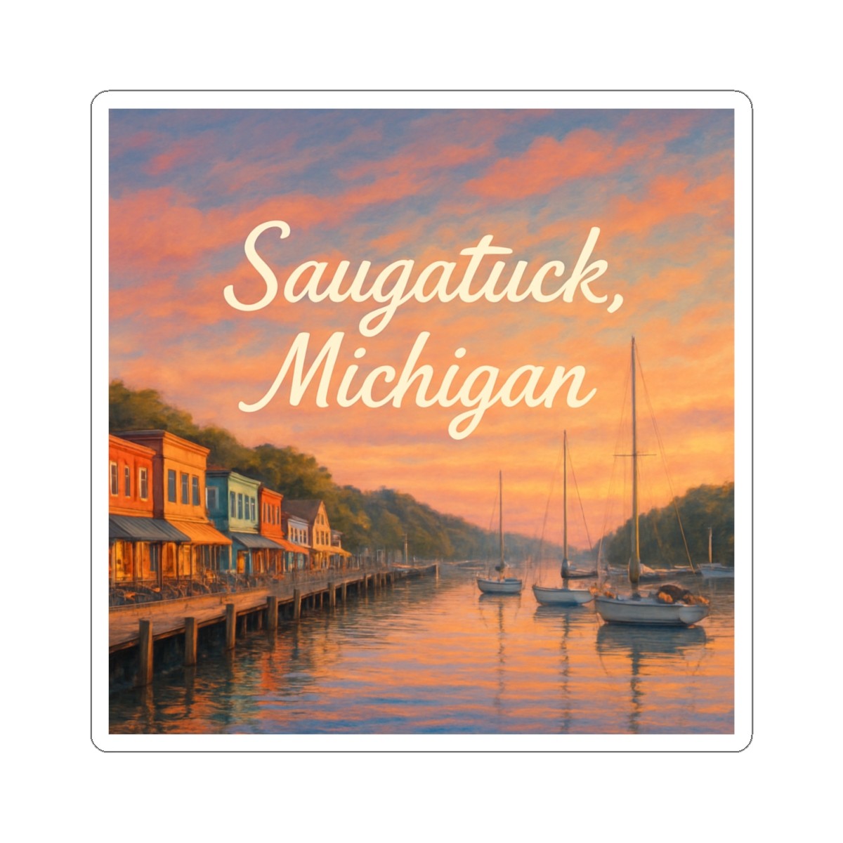 Sticker Saugatuck Michigan Harbor Sunset 2×2 3×3 4×4 6×6