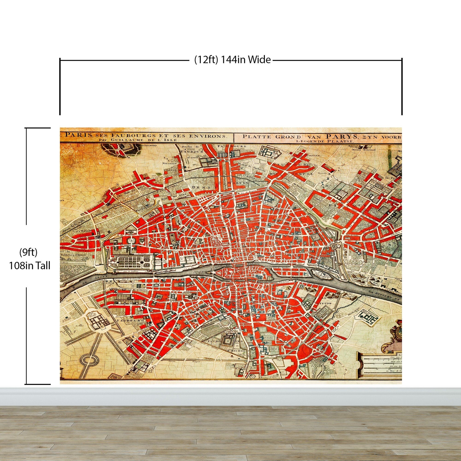 Vintage Map of Paris Wall Mural. Plattegrond van Parijs (ca. 1721–1774) by Guill