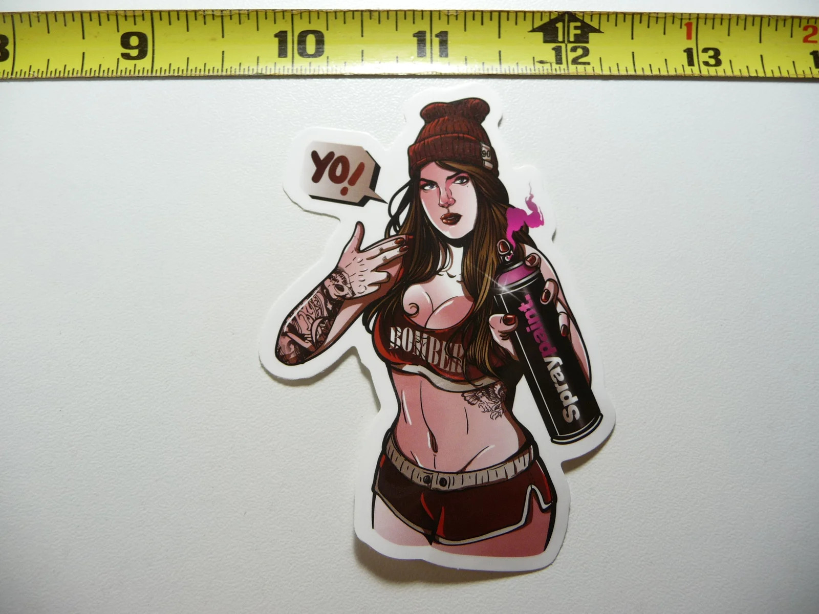 SEXY BIKINI TOP WOMAN SPRAY CAN SMALL STICKER DECAL HIP HOP RAP MUSIC STYLE
