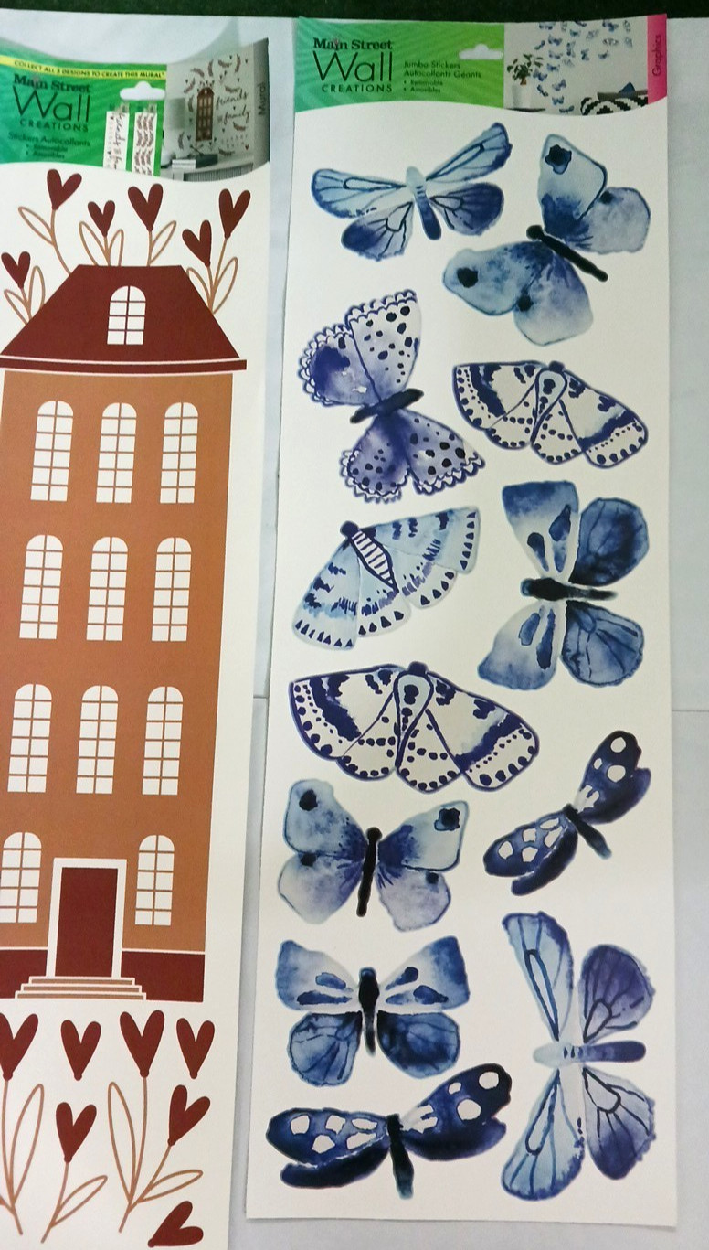 Decorative Wall Decal Stickers. Large house home, Butterflies, leaves, bathroom