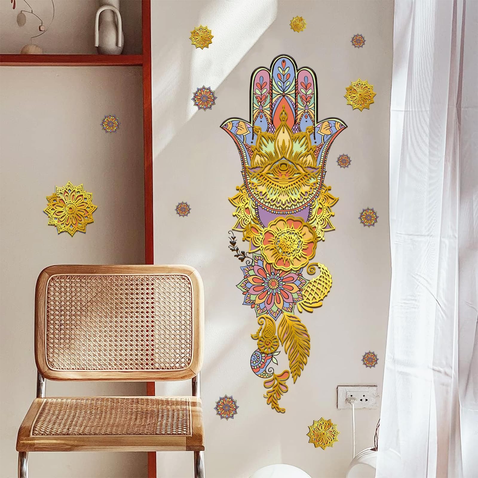 Gold Flower Wall Stickers Bohemian Style Peel and Stick Wall Decals Murals Go…