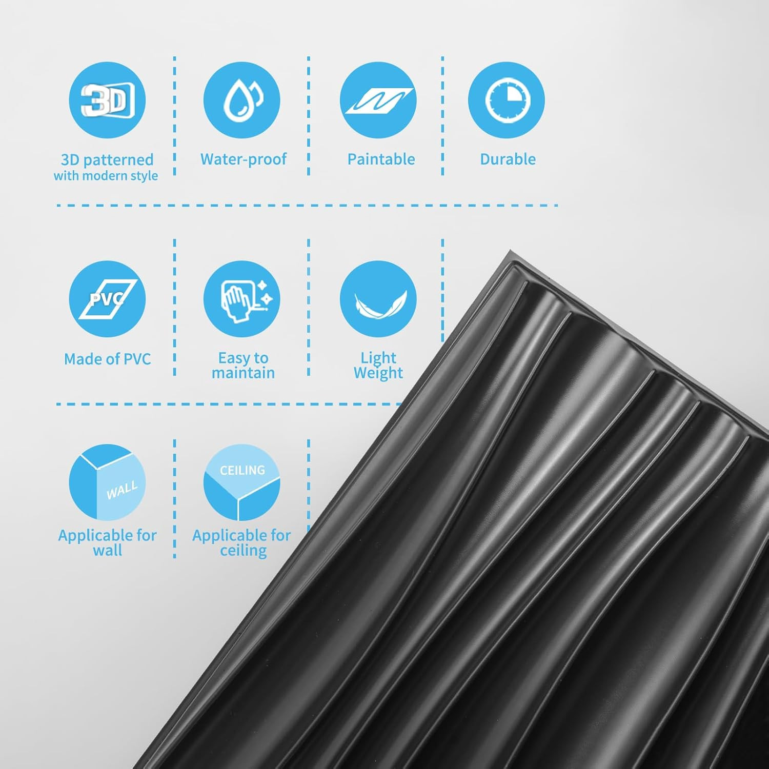 24-Pack 3D Wall Panels for Interior Home Décor, PVC Wavy Textured Accent Wall Pa