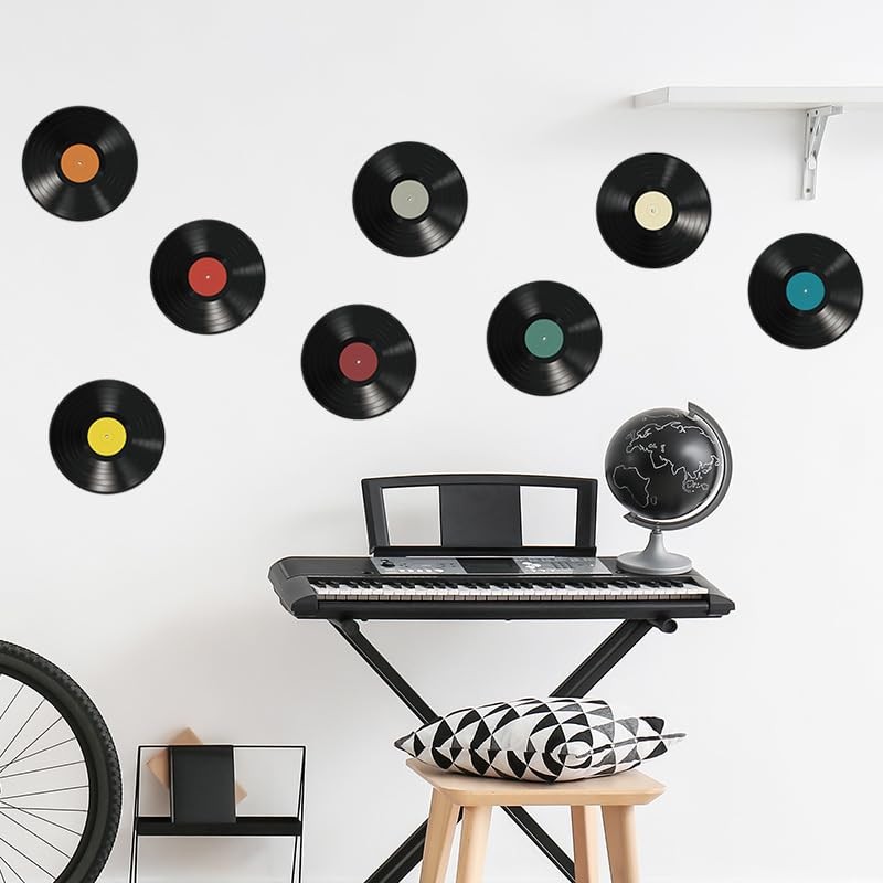 8Pcs 9in Colorful Vinyl Records Decor Wall Stickers, Album Cover Posters Vint…