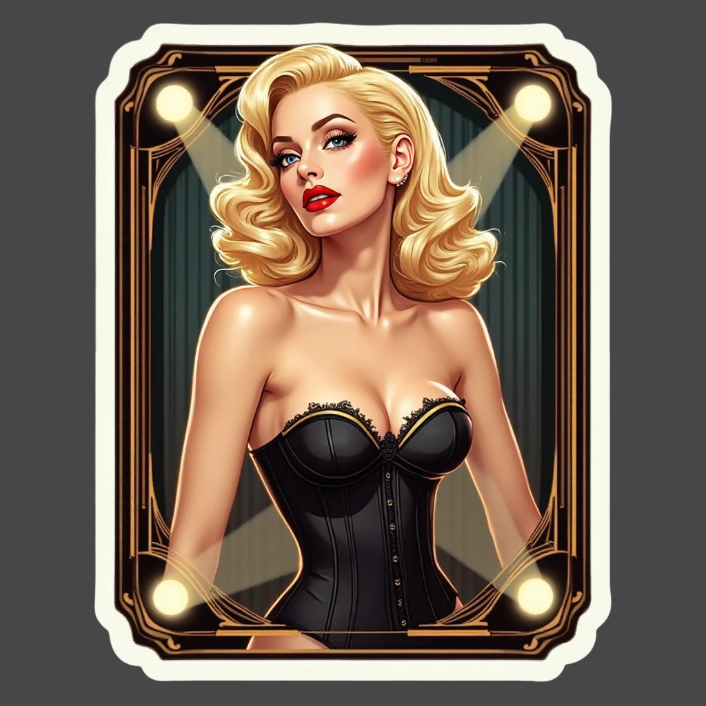 Blonde pinup girl sticker vinyl decal classic corset beauty curvy retro style