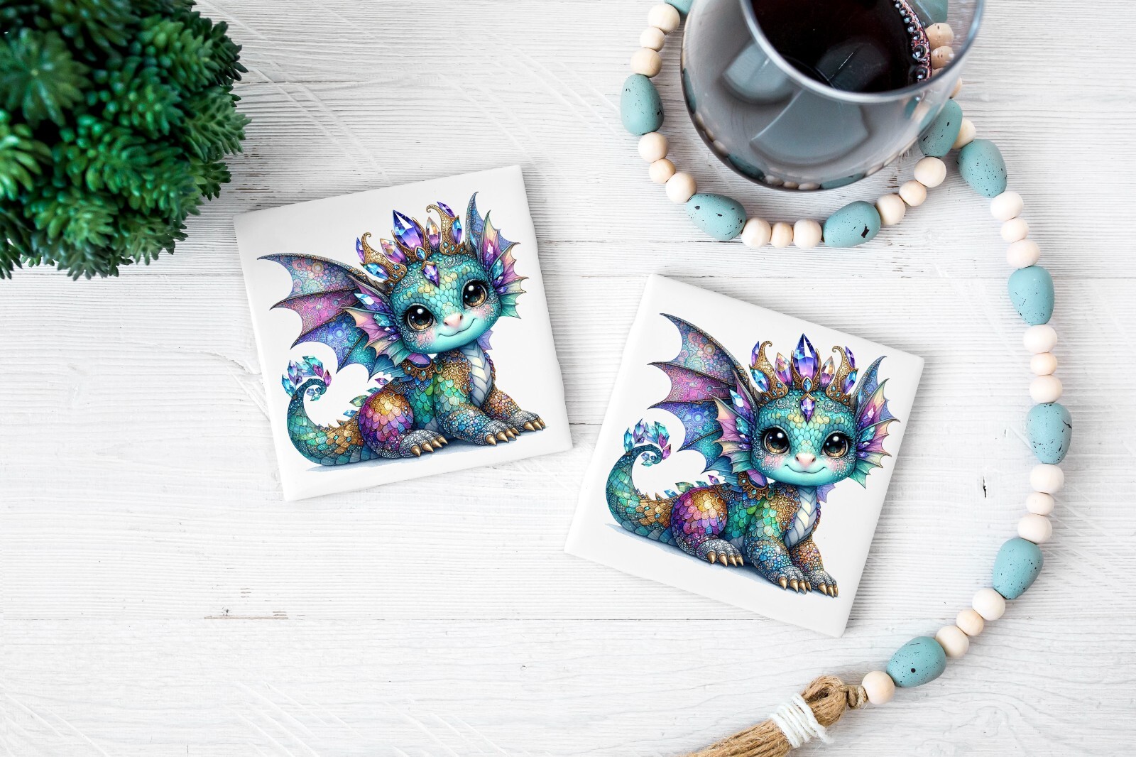 Teal Purple Crystal Patchwork Dragon UV DTF Transparent Sticker / Decal