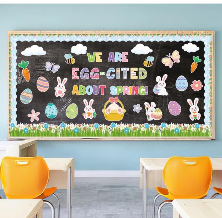 147 PCS Spring Bunny Rabbit Happy Easter Classroom Decoration Set Egg Colorful