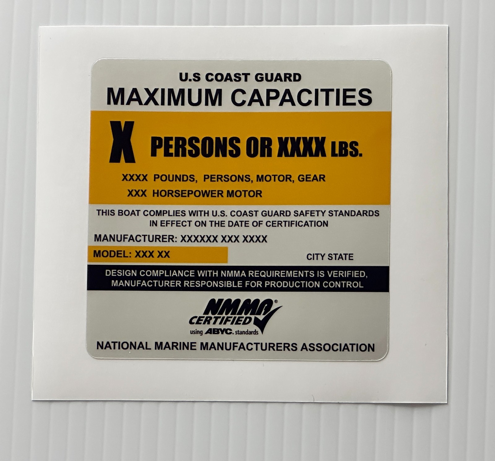 Custom Boat Capacity Plate Sticker Replacement Decal NMMA USCG 4×4 Silver Vinyl