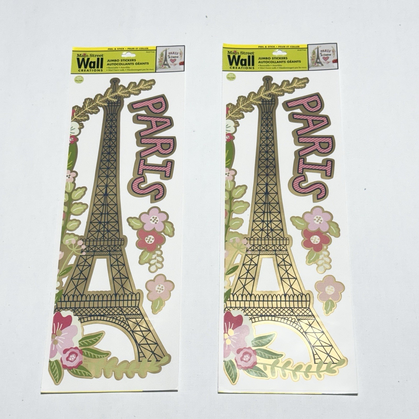 Main Street Wall Creations Paris Eiffel Tower Peel & Stick Removable Stickers x2