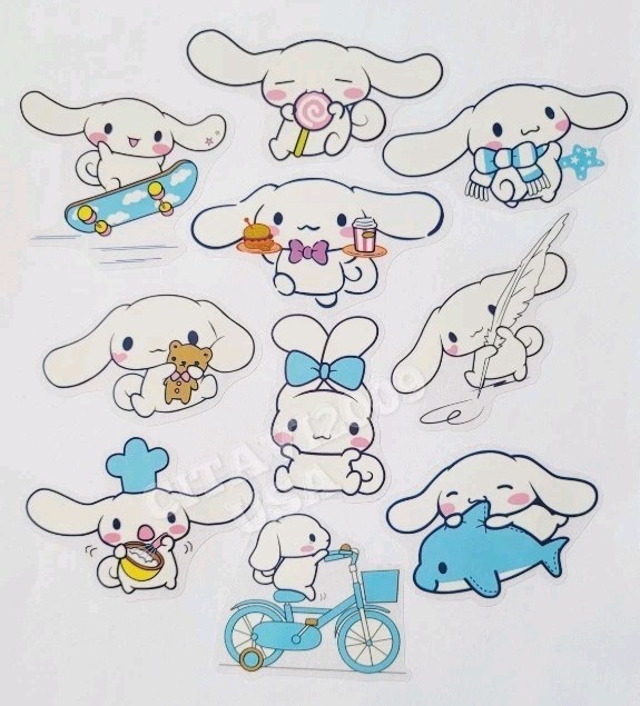 CINNAMOROLL TRANSLUCENT/ CLEAR WATERPROOF STICKERS SET OF 1O DECAL DECORATION