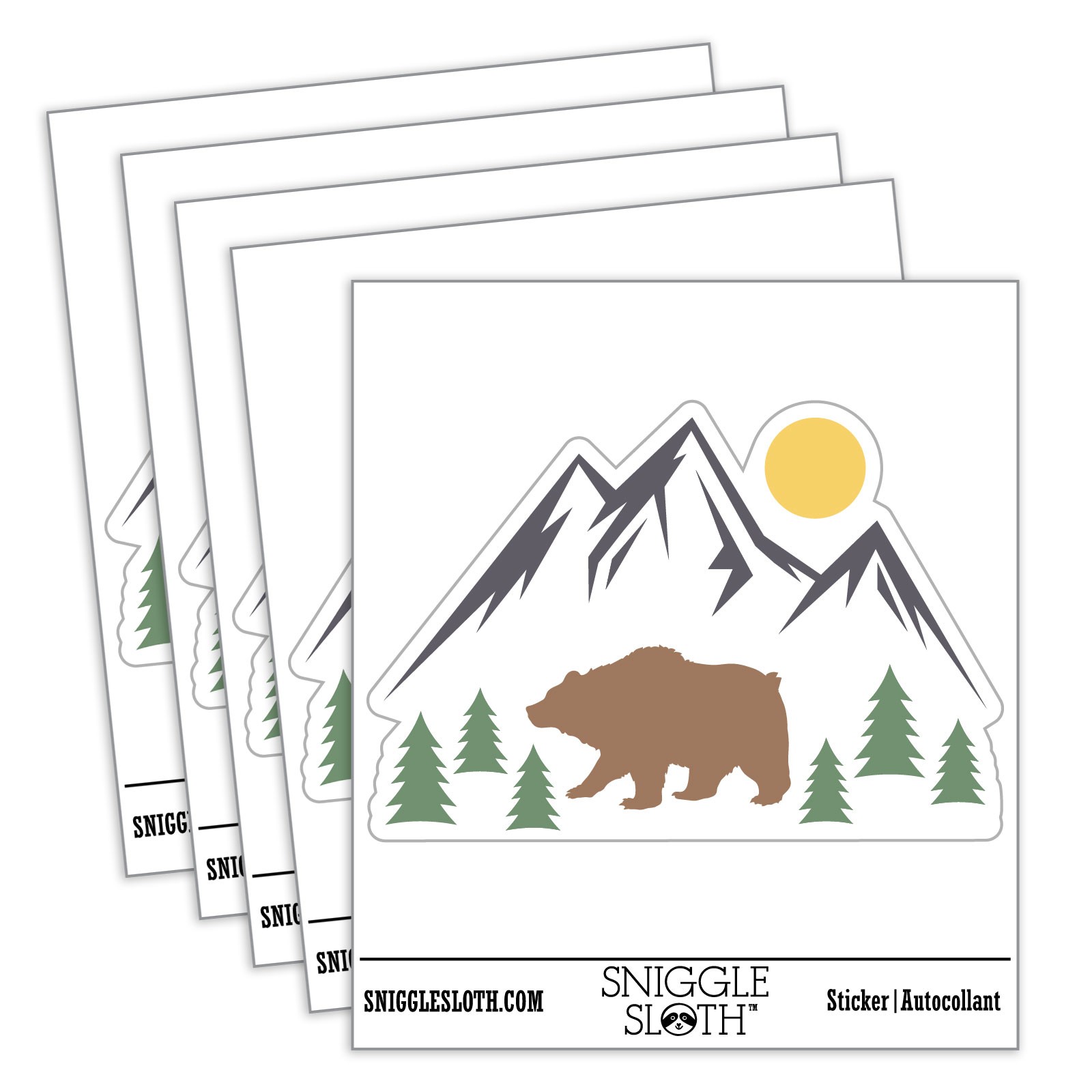 Grizzly Bear in Mountains Waterproof Vinyl Decal Sticker Set – 5 Pack