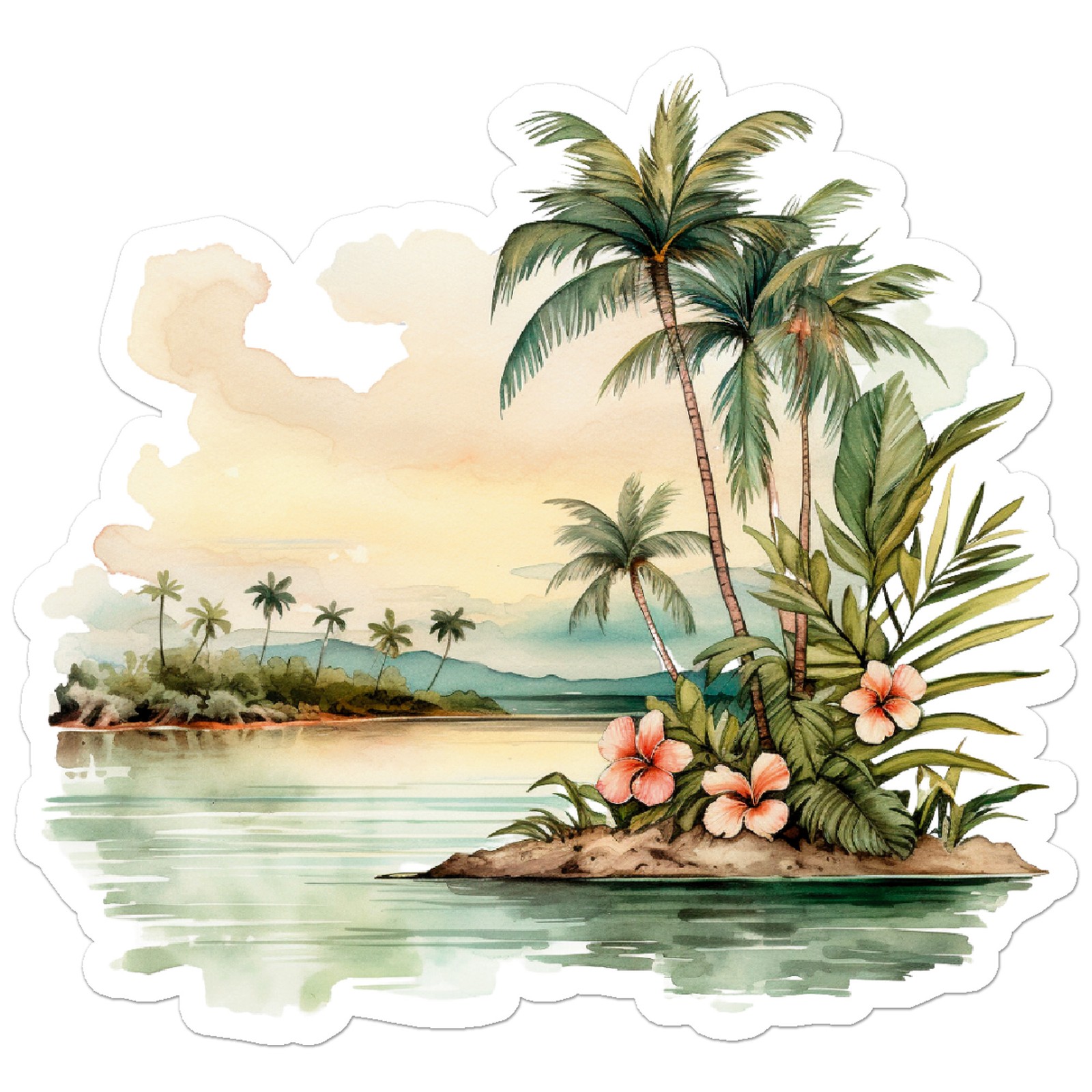 Tropical Palms Hibiscus – Vinyl Decal Sticker – Car Window Laptop – ebn9490